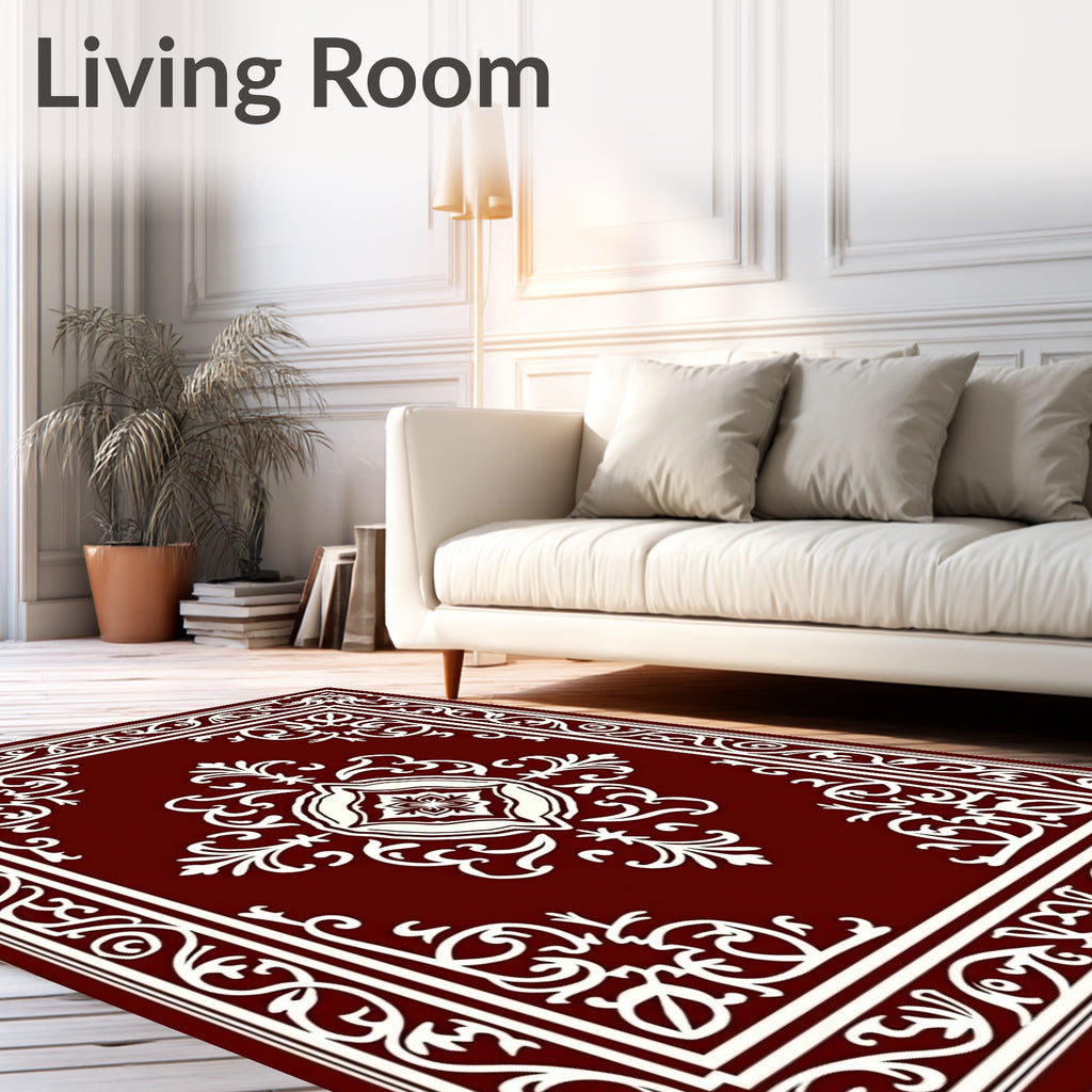 Crimson White Traditional Medallion Rug