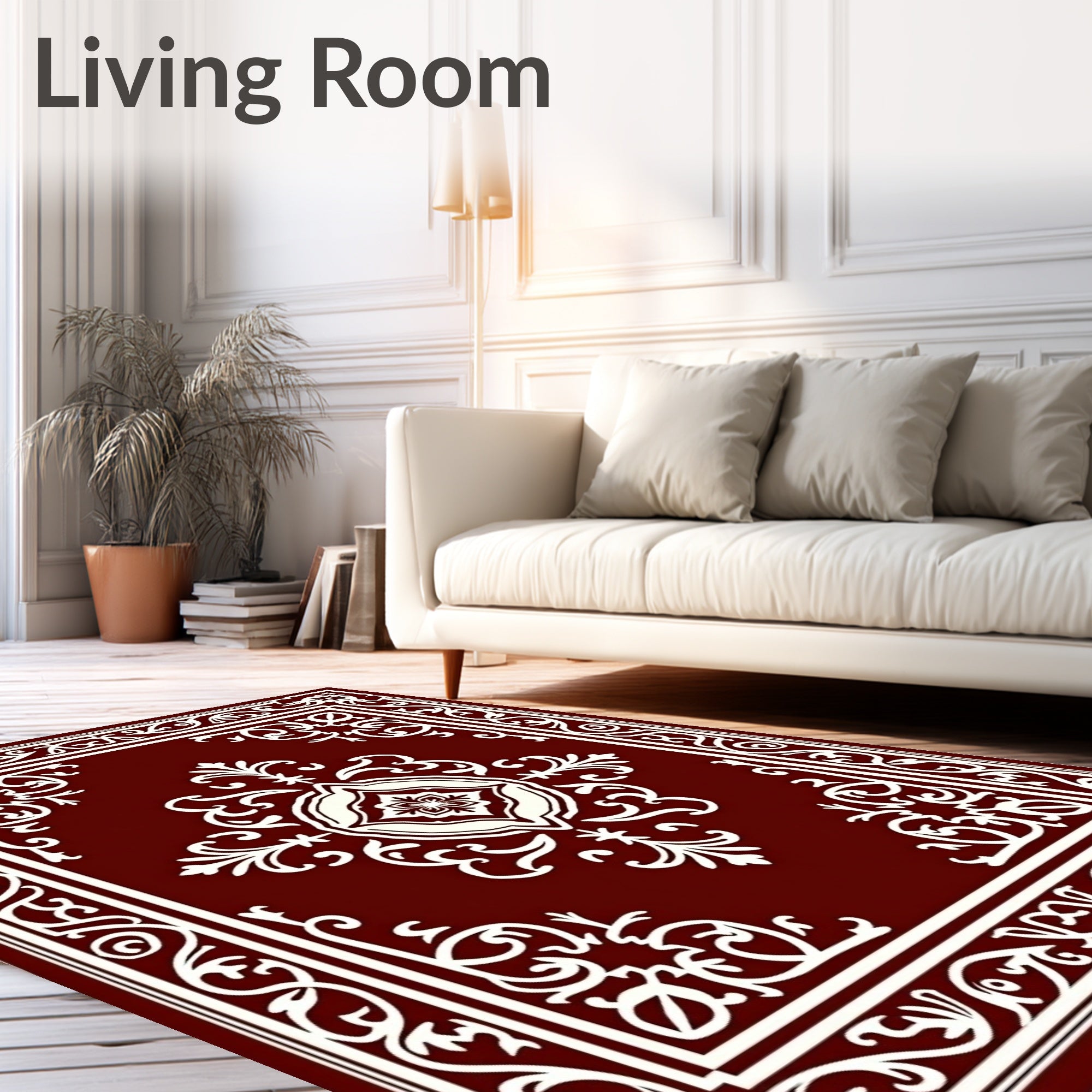 Crimson White Traditional Medallion Rug