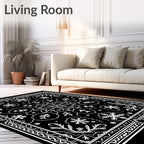 Monochromatic Floral Star With Leaves Rug
