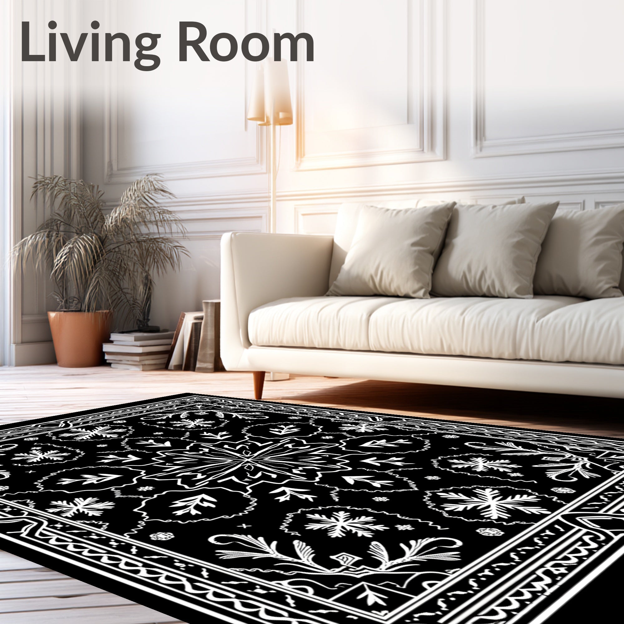 Monochromatic Floral Star With Leaves Rug