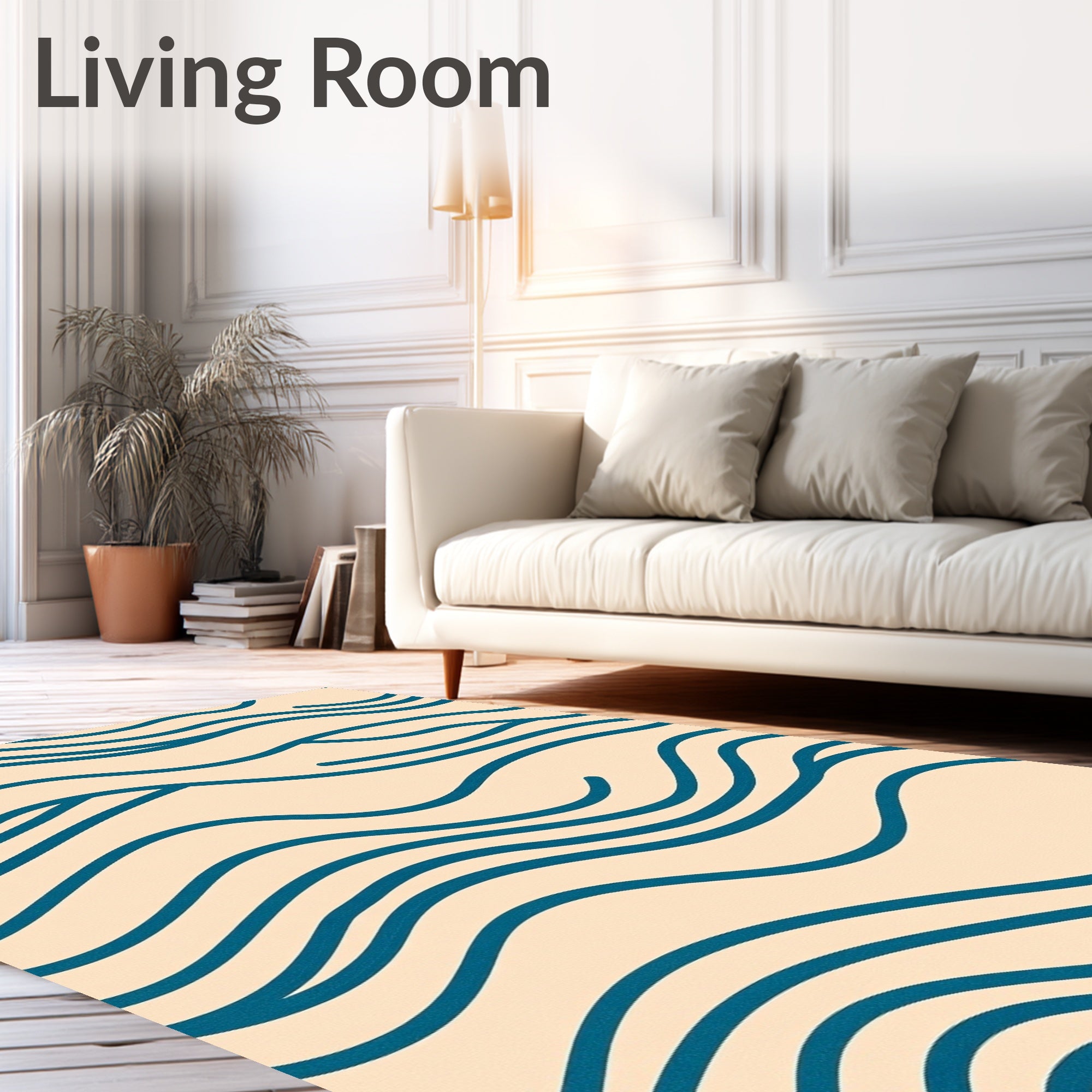 Deep Teal Wavy Lines Rug