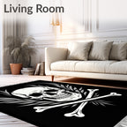 Monochromatic Skull Crossbones Winged Rug
