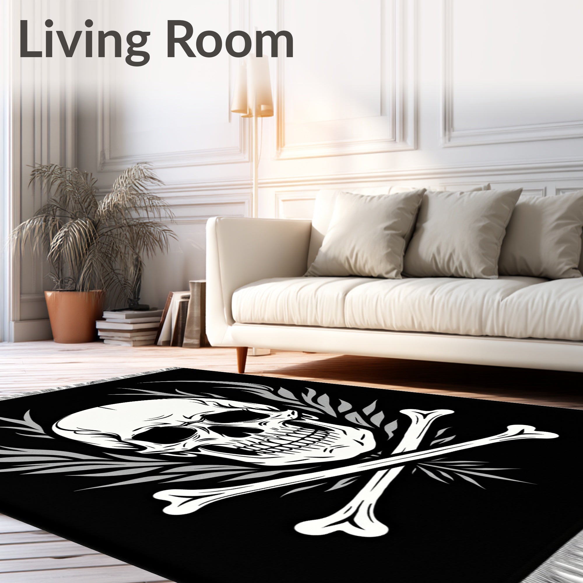 Monochromatic Skull Crossbones Winged Rug