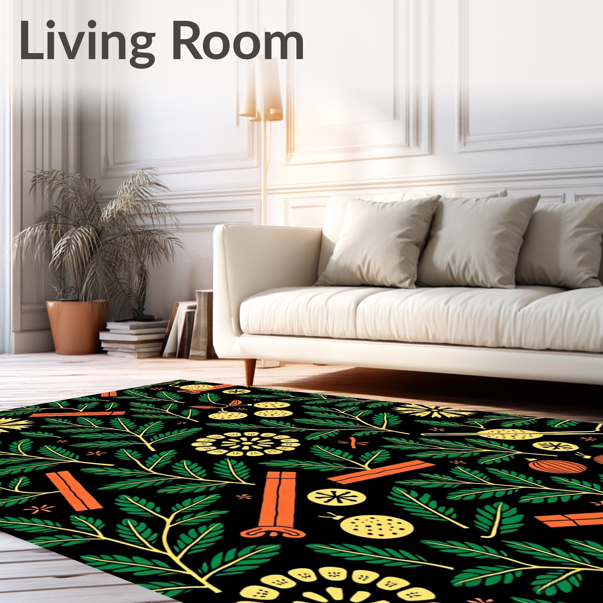 Bold Orange Green Foliage Medallion Rug