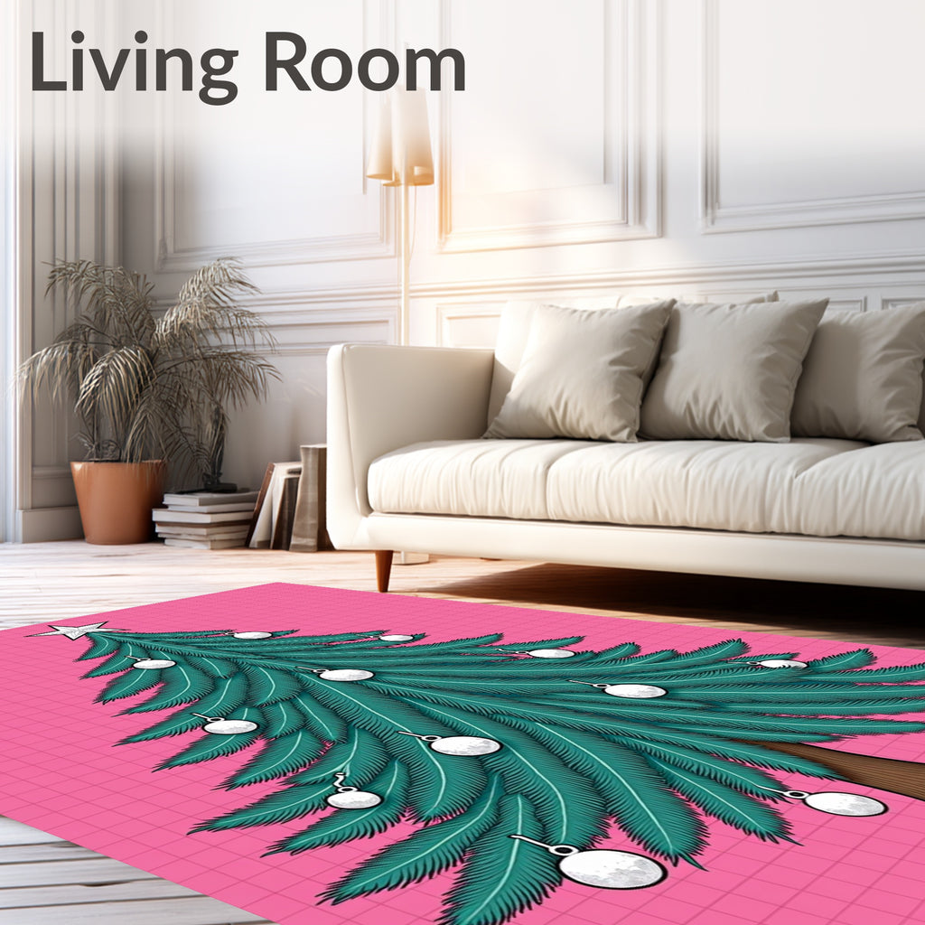 Vibrant Teal Christmas Tree Ornaments Rug