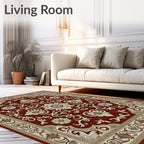 Crimson Floral Scroll Bordered Rug