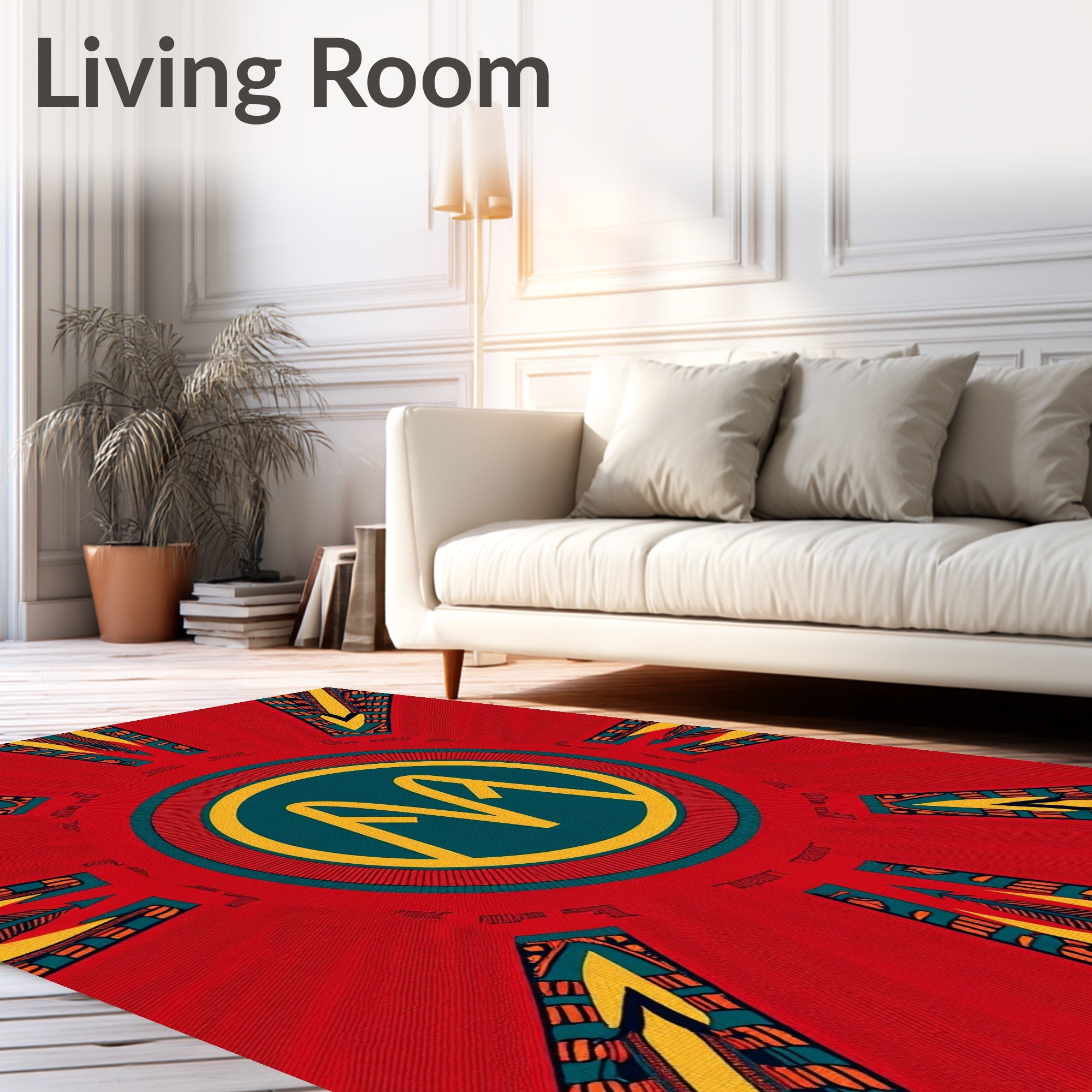 Radiant Crimson Geometric Emblem Rug