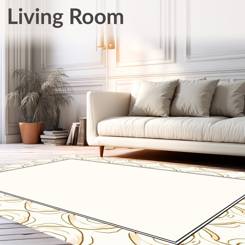 Golden Abstract Calligraphy Border Rug