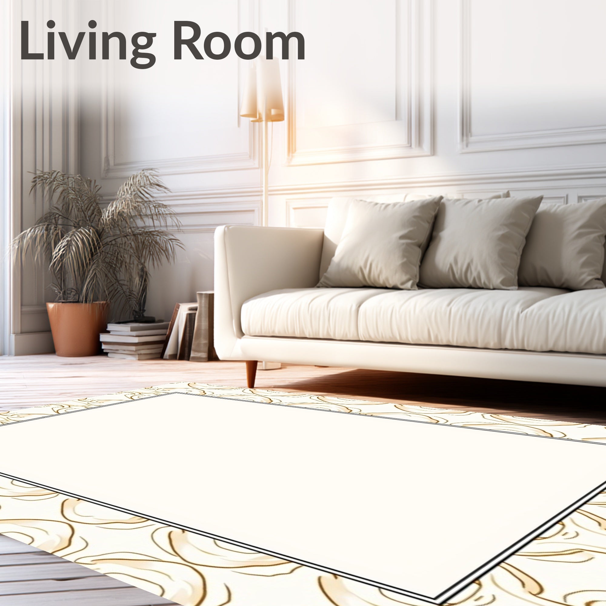 Golden Abstract Calligraphy Border Rug