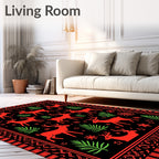 Red Deer And Green Pine Scene Rug