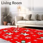 Red Festive Snowman Snowflake Arrangement Rug