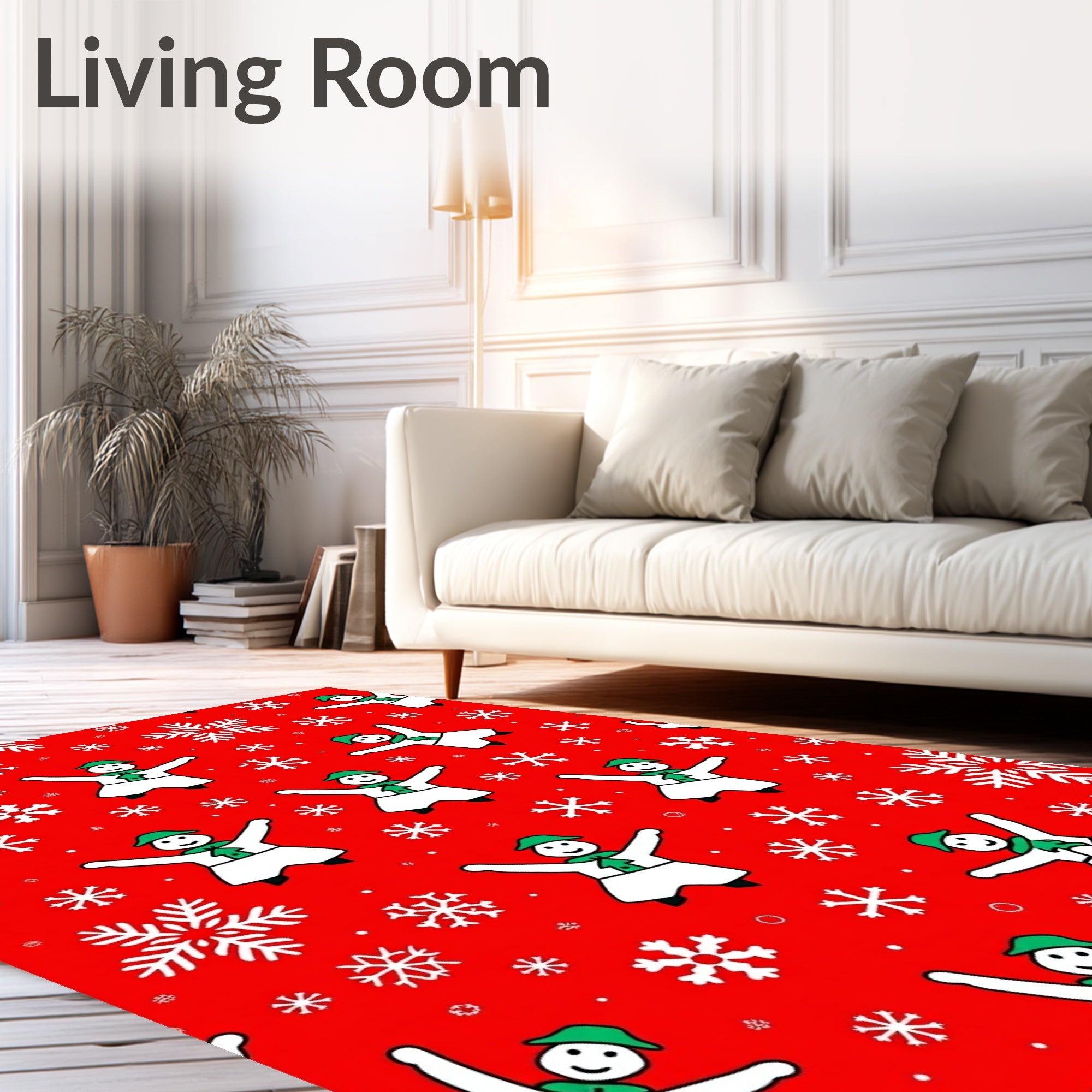 Red Festive Snowman Snowflake Arrangement Rug