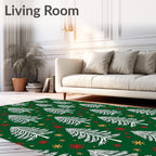 White Pinecone Snowflakes Green Rug