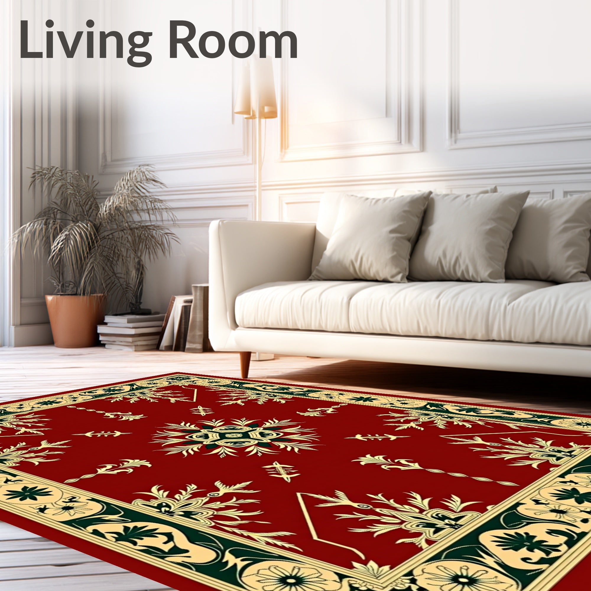 Rich Crimson Floral Border Medallion Rug