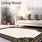 Ornate Gold Floral Navy Border Rug