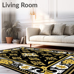 Ornate Gold Black Floral Medallion Rug