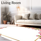 Pink Floral Whimsical Golden Frame Rug