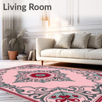 Victorian Pink Floral Scroll Medallion Rug