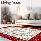 Crimson White Floral Scroll Medallion Rug