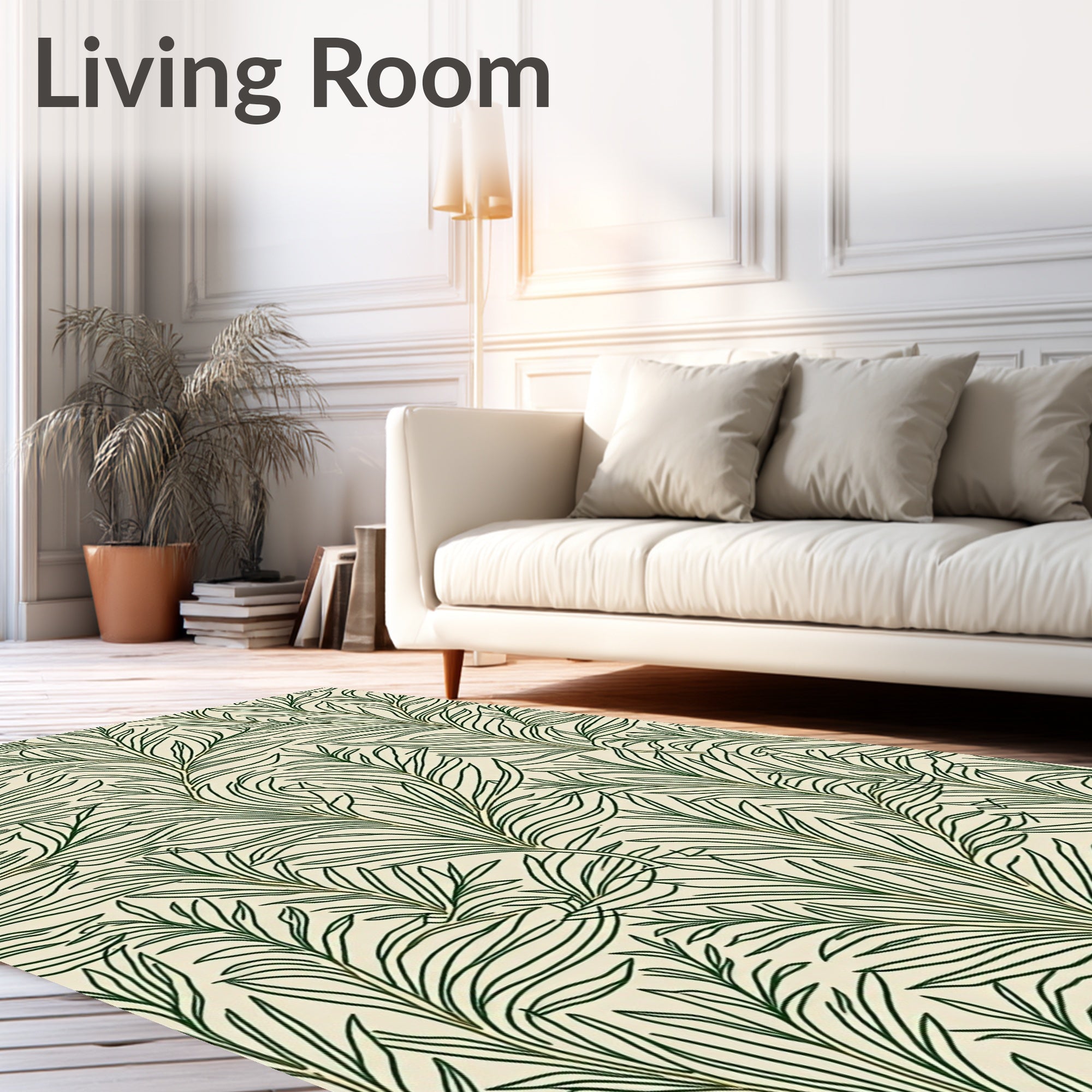 Green Leafy Branches Continuous Line Art Rug