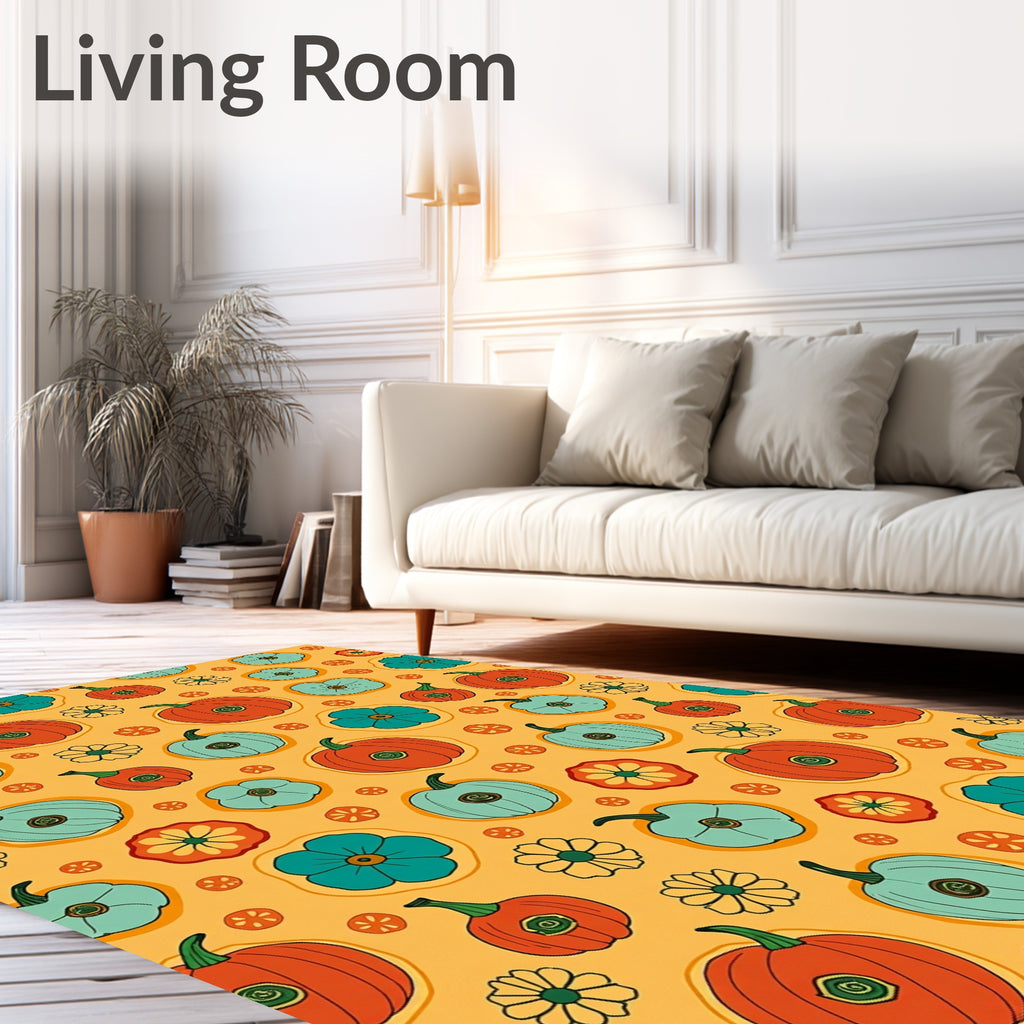 Autumn Pumpkins Turquoise Floral Scatter Rug