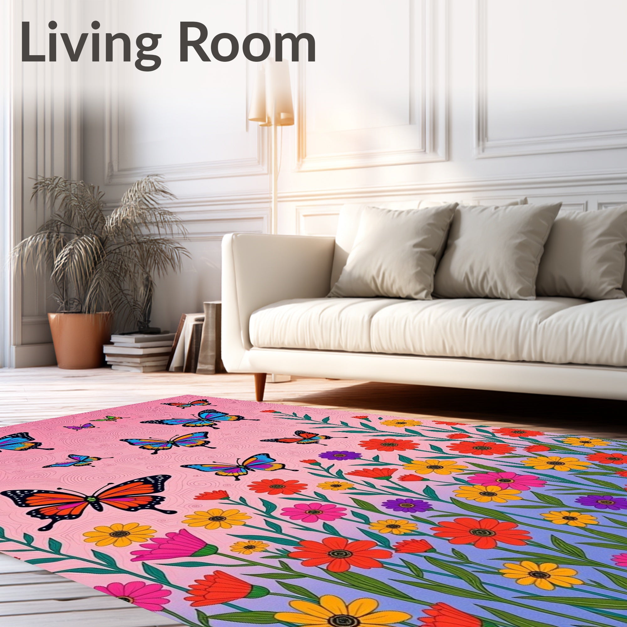Whimsical Butterfly Garden Flower Medley Rug
