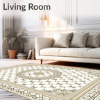 Ornate Cream Gold Medallion Arabesque Rug