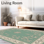 Vintage Teal Floral Scrollwork Medallion Rug