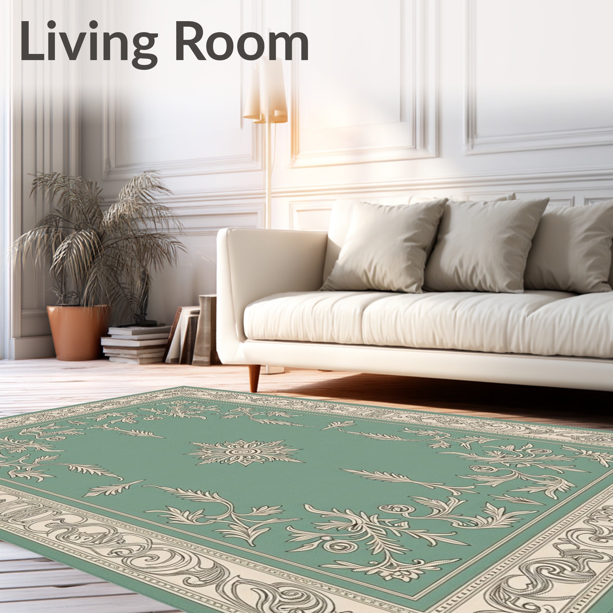 Vintage Teal Floral Scrollwork Medallion Rug