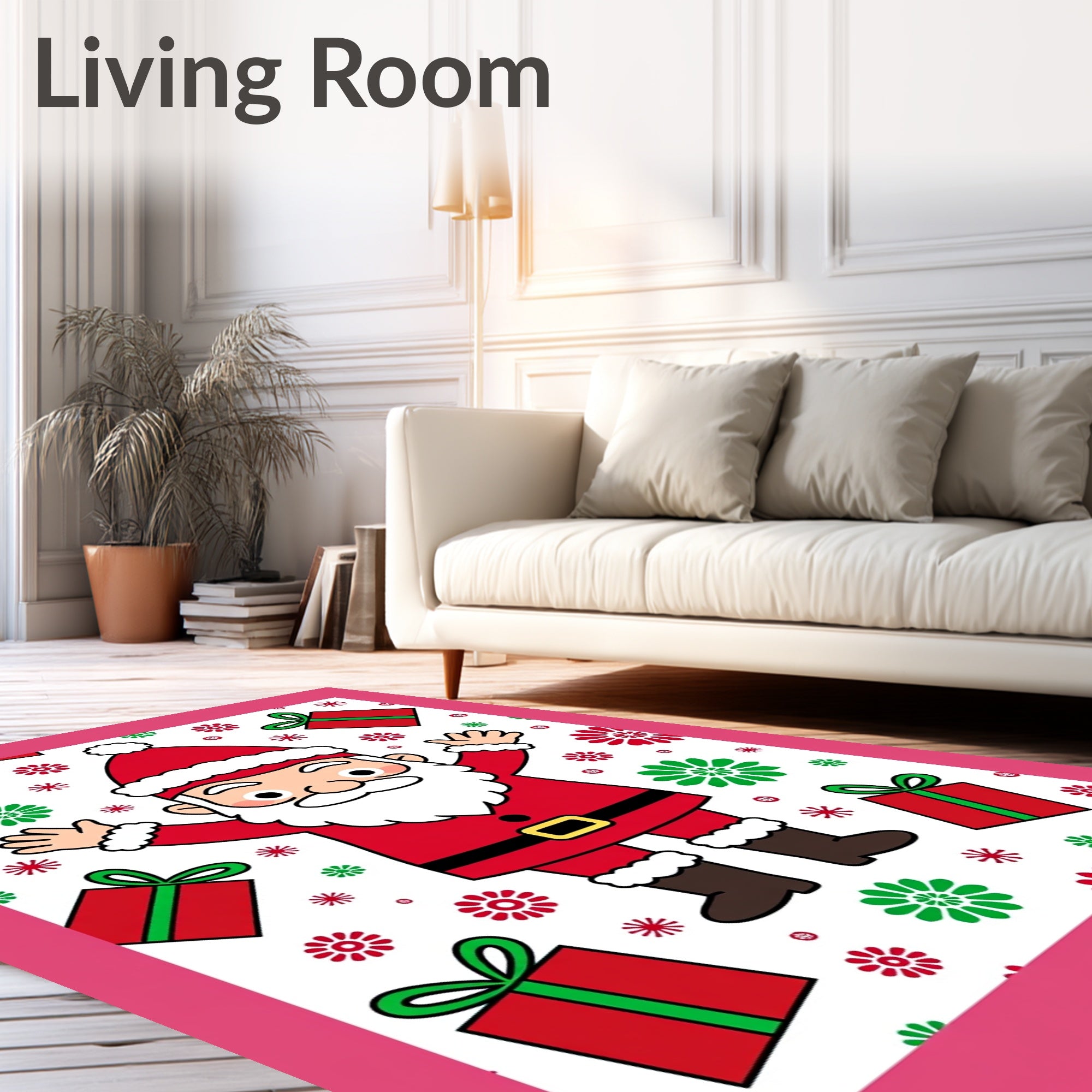 Merry Santa Claus Red Green Gifts Rug