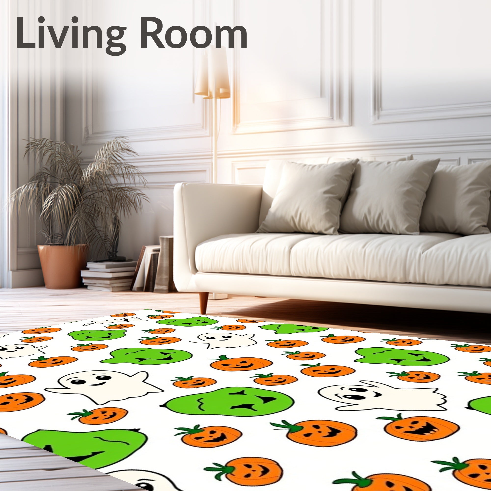 Spooky Orange Pumpkin Ghost Companions Rug