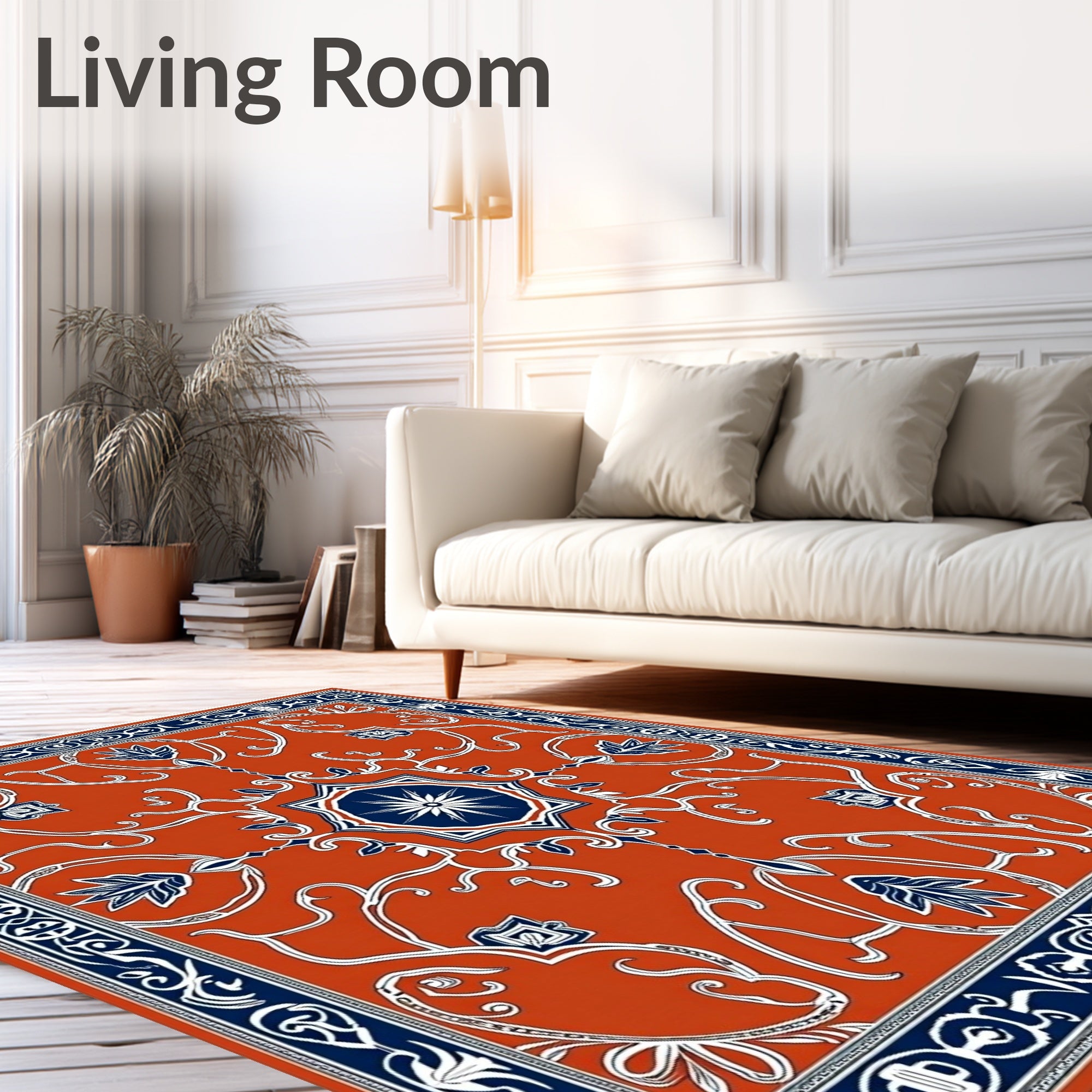 Terracotta Ornate Floral Medallion Rug