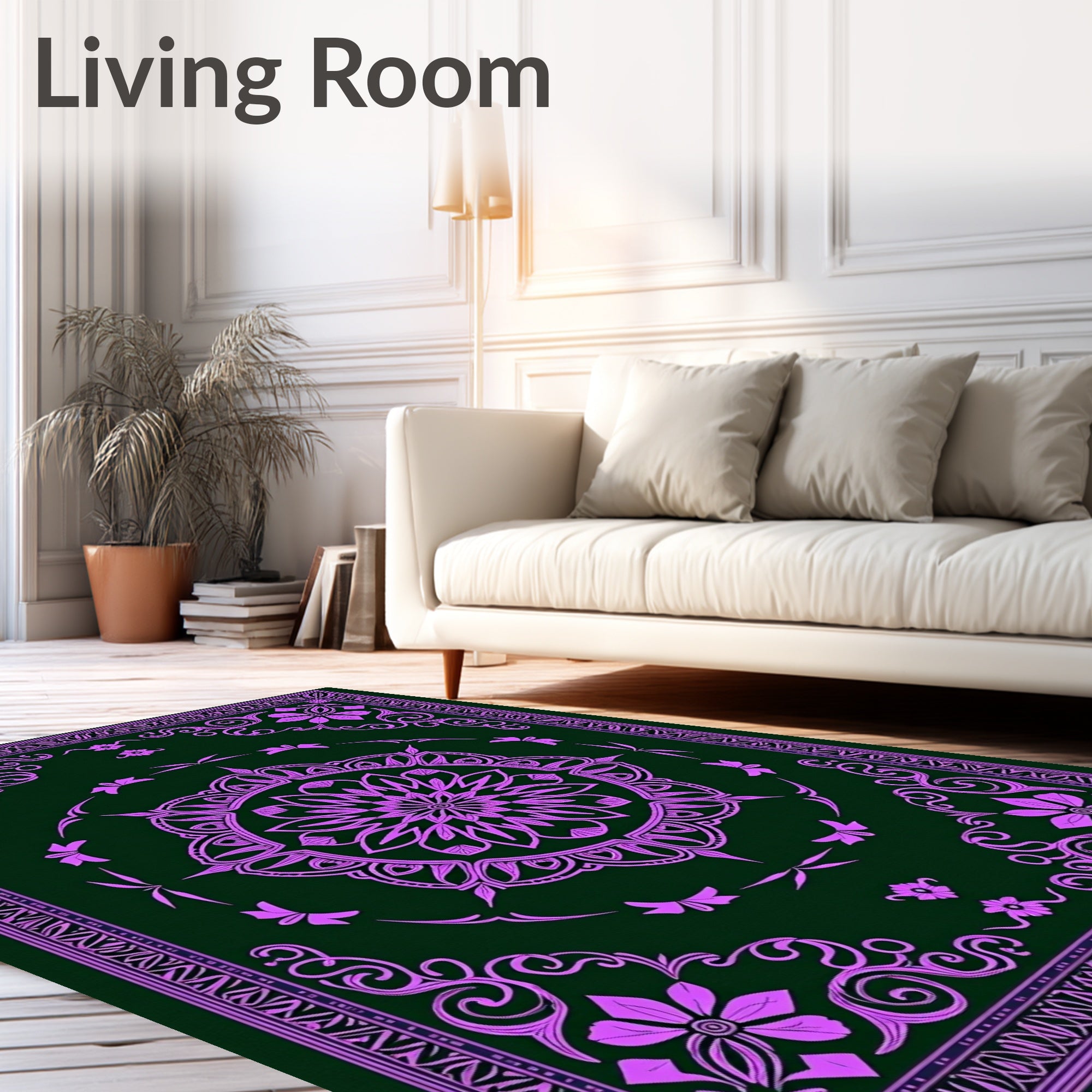 Violet Mandala Floral Border Harmony Rug