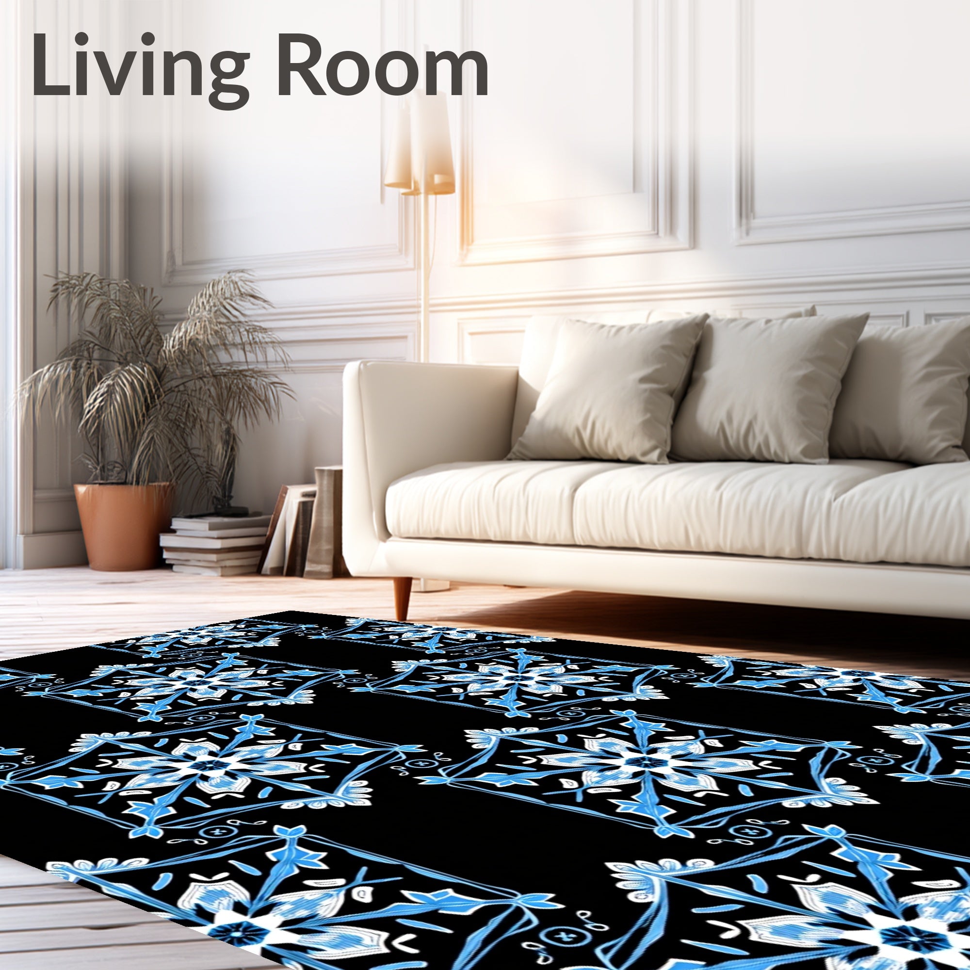 Blue White Geometric Hexagonal Medallion Rug