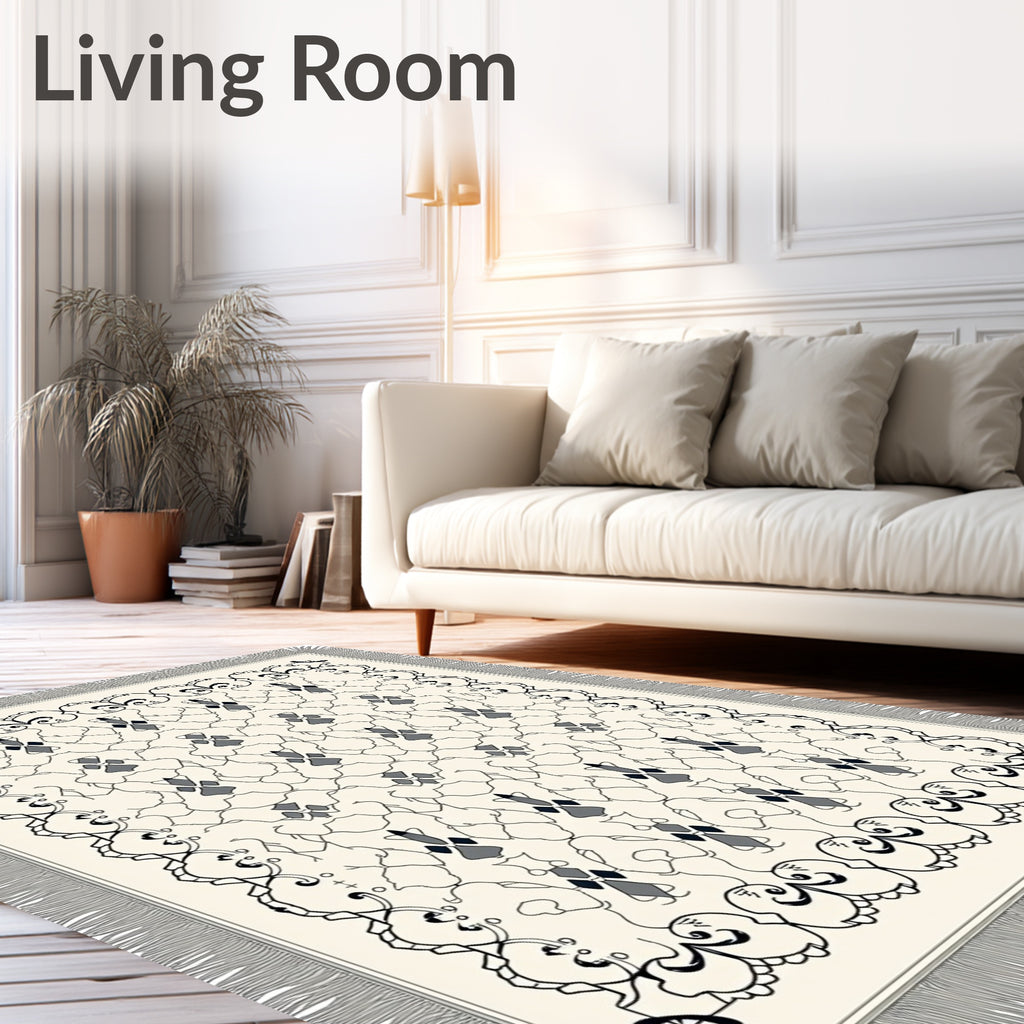 Cream Lace Symmetry Intricate Rug