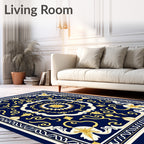 Grand Deep Blue Gold Medallion Rug