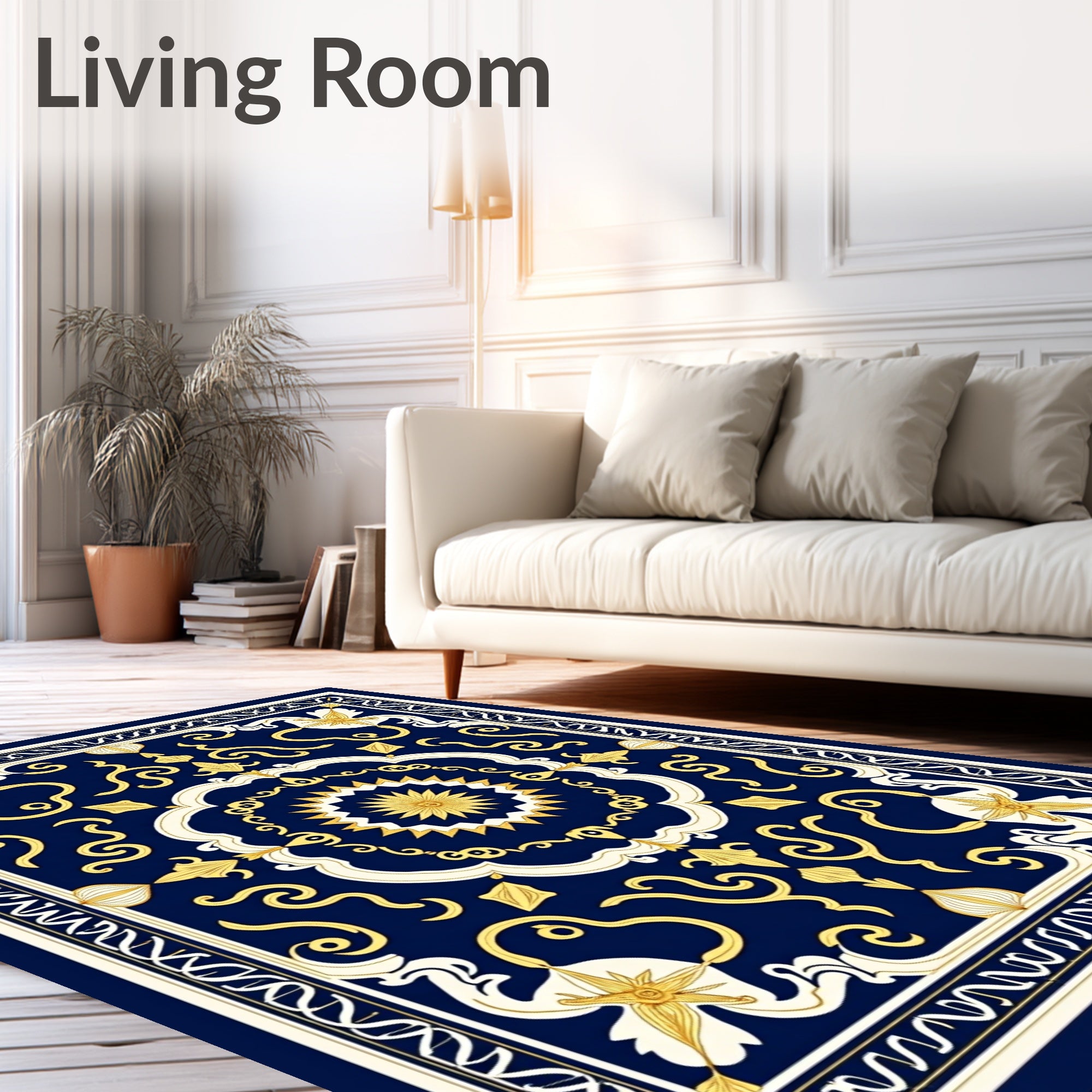 Grand Deep Blue Gold Medallion Rug