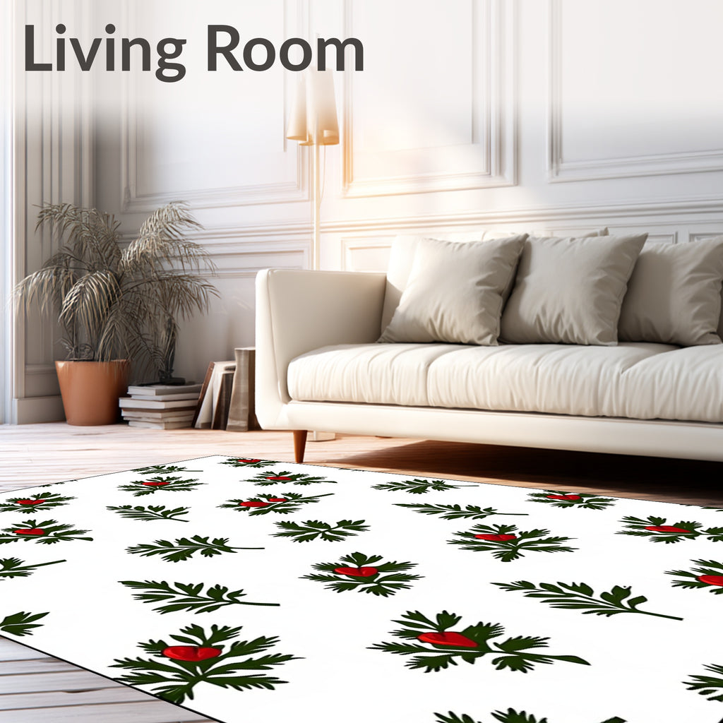 Verdant Green Red Berry Sprig Rug