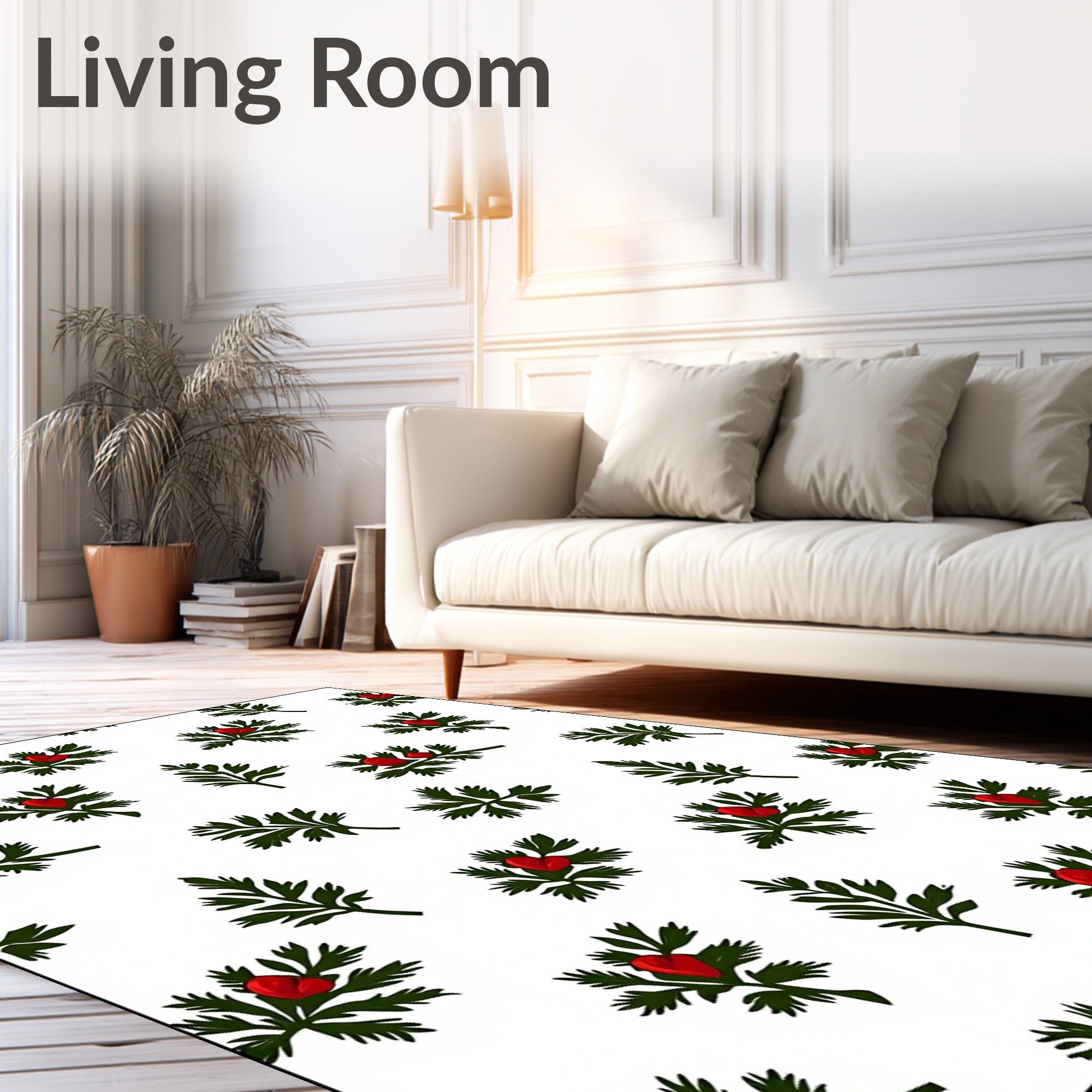 Verdant Green Red Berry Sprig Rug