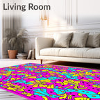Vibrant Pink Yellow Teal Abstract Collage Rug