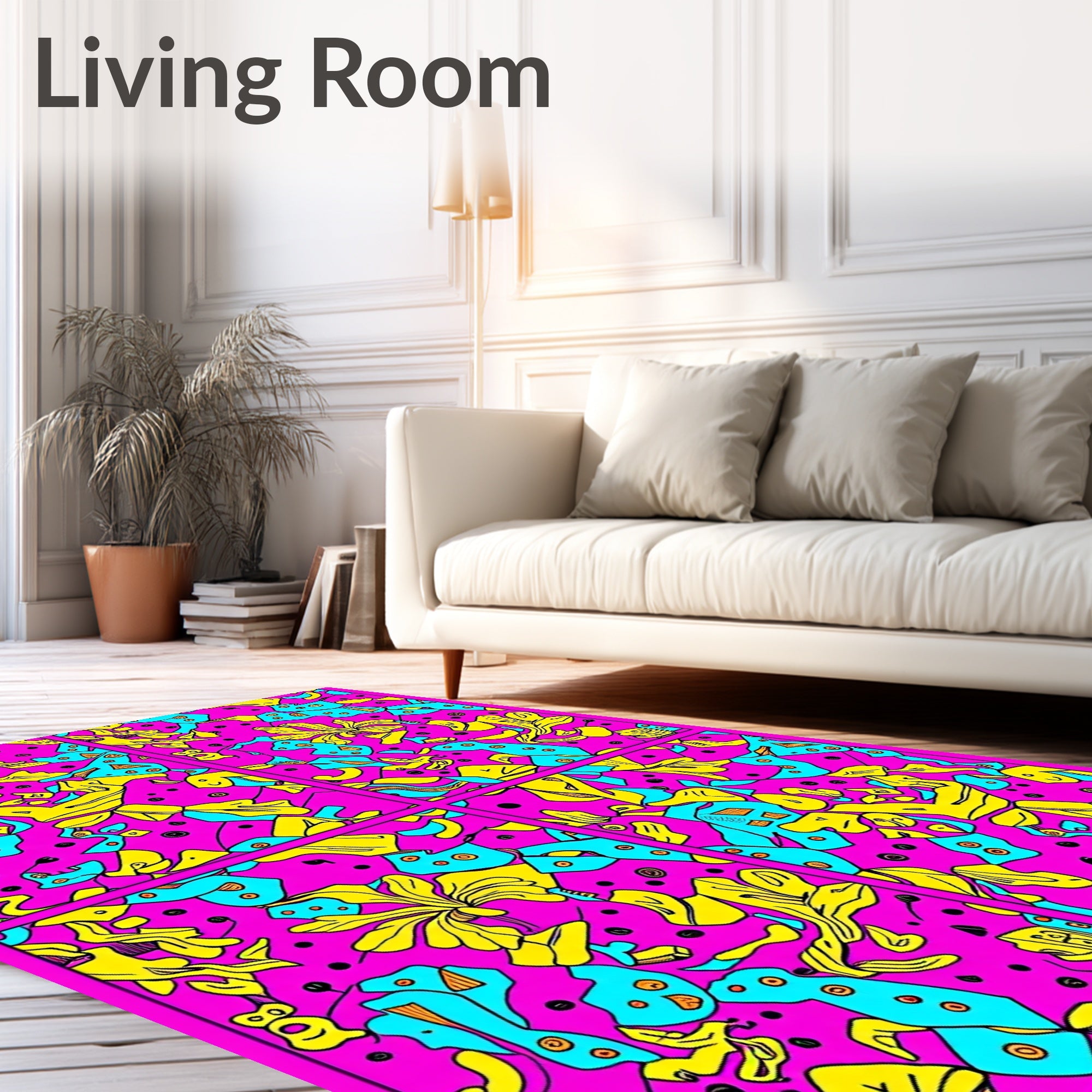 Vibrant Pink Yellow Teal Abstract Collage Rug