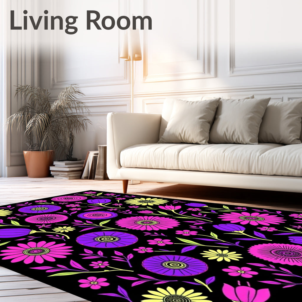 Vivid Violet Pink Yellow Floral Collage Rug