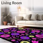 Vivid Violet Pink Yellow Floral Collage Rug
