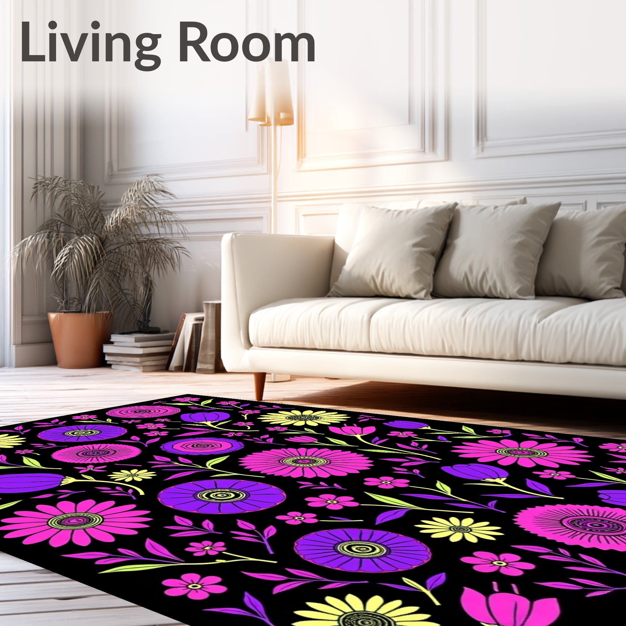 Vivid Violet Pink Yellow Floral Collage Rug