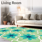 Teal Floral Garden In Green Palette Rug