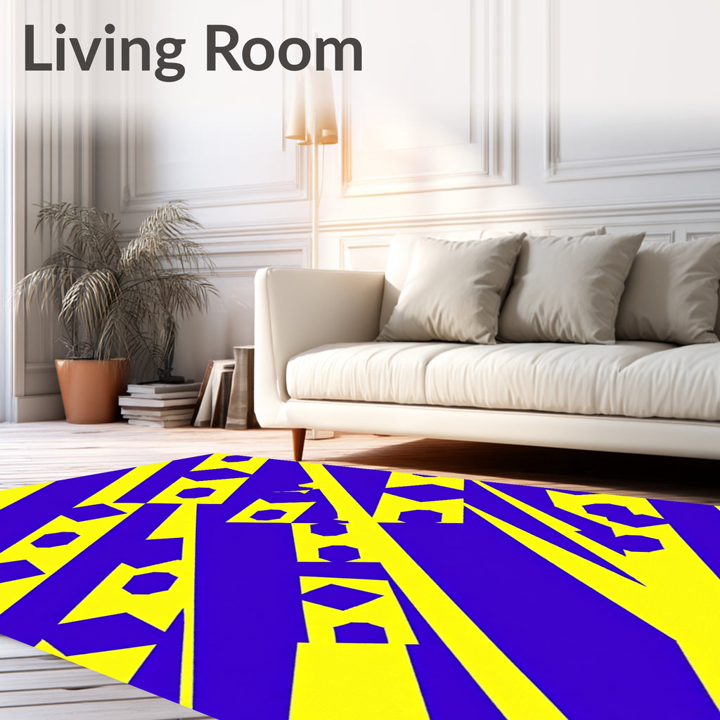 Electric Blue Yellow Jagged Stripes Rug
