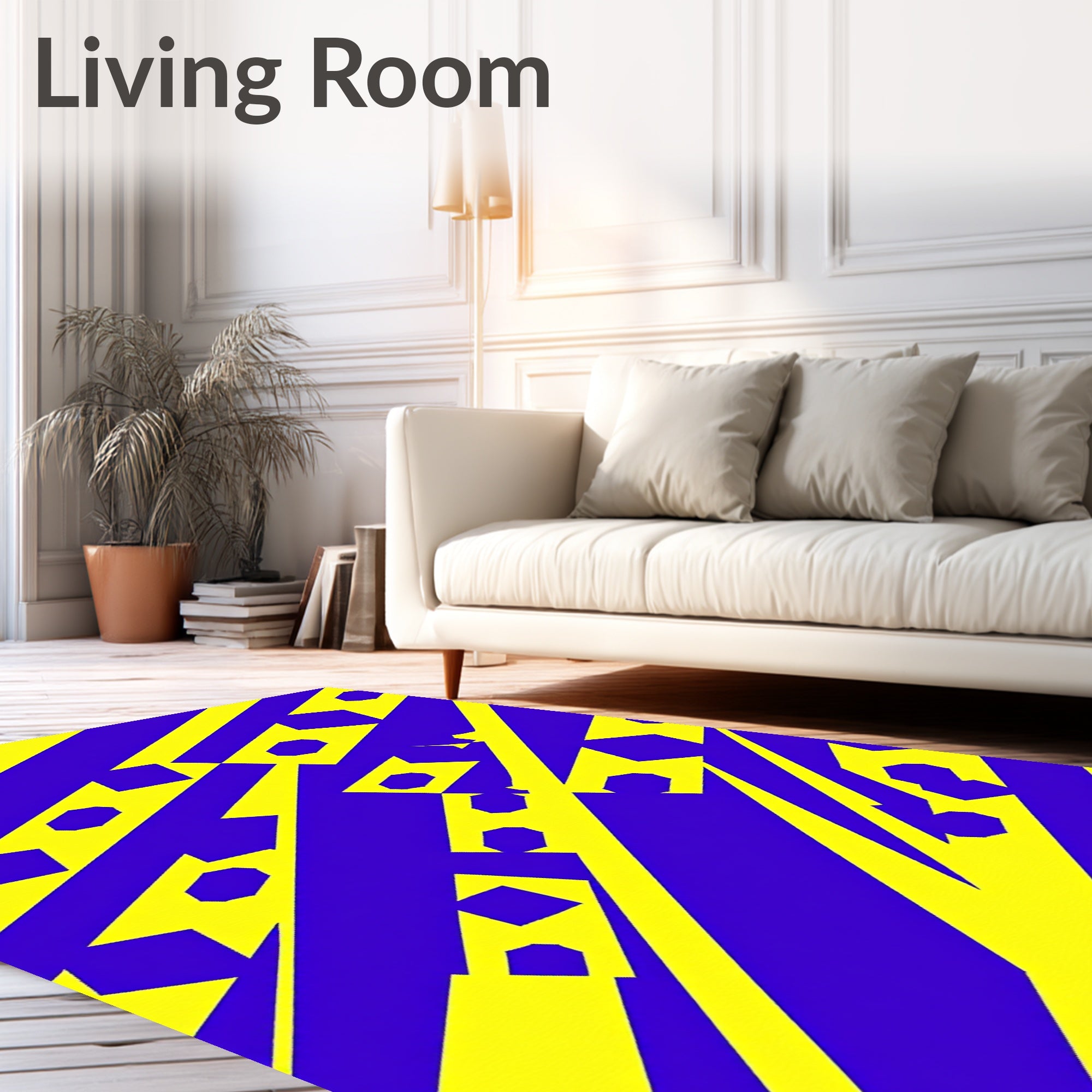 Electric Blue Yellow Jagged Stripes Rug