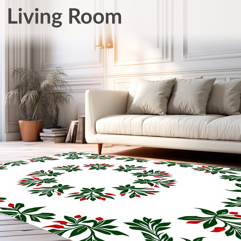 Green Leaf Red Berry Garland Rug
