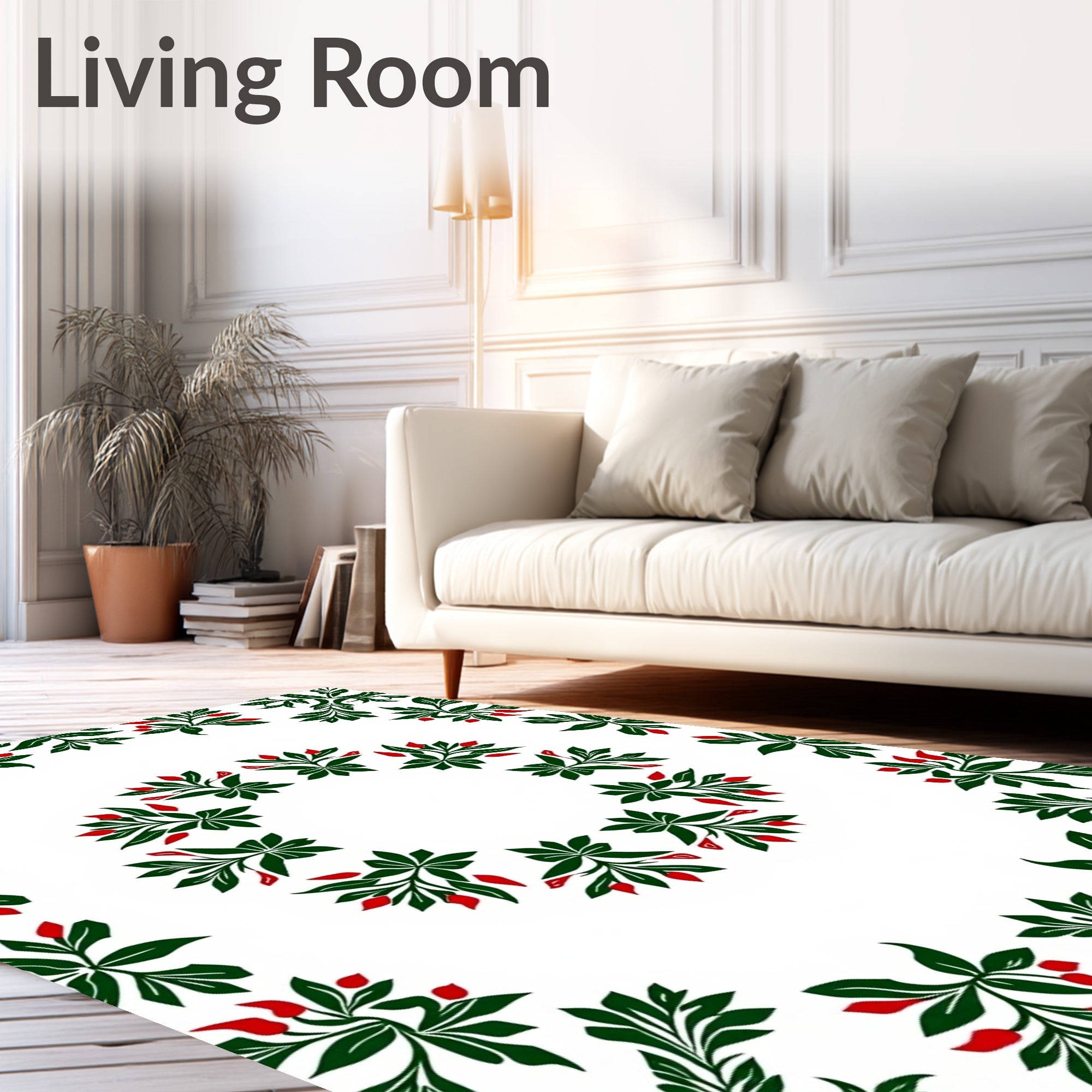 Green Leaf Red Berry Garland Rug