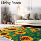 Orange Butterfly Sunflower Field Rug